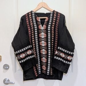 NWOT Beckwoman M Guatemalan Cotton Tunic with Embroidery